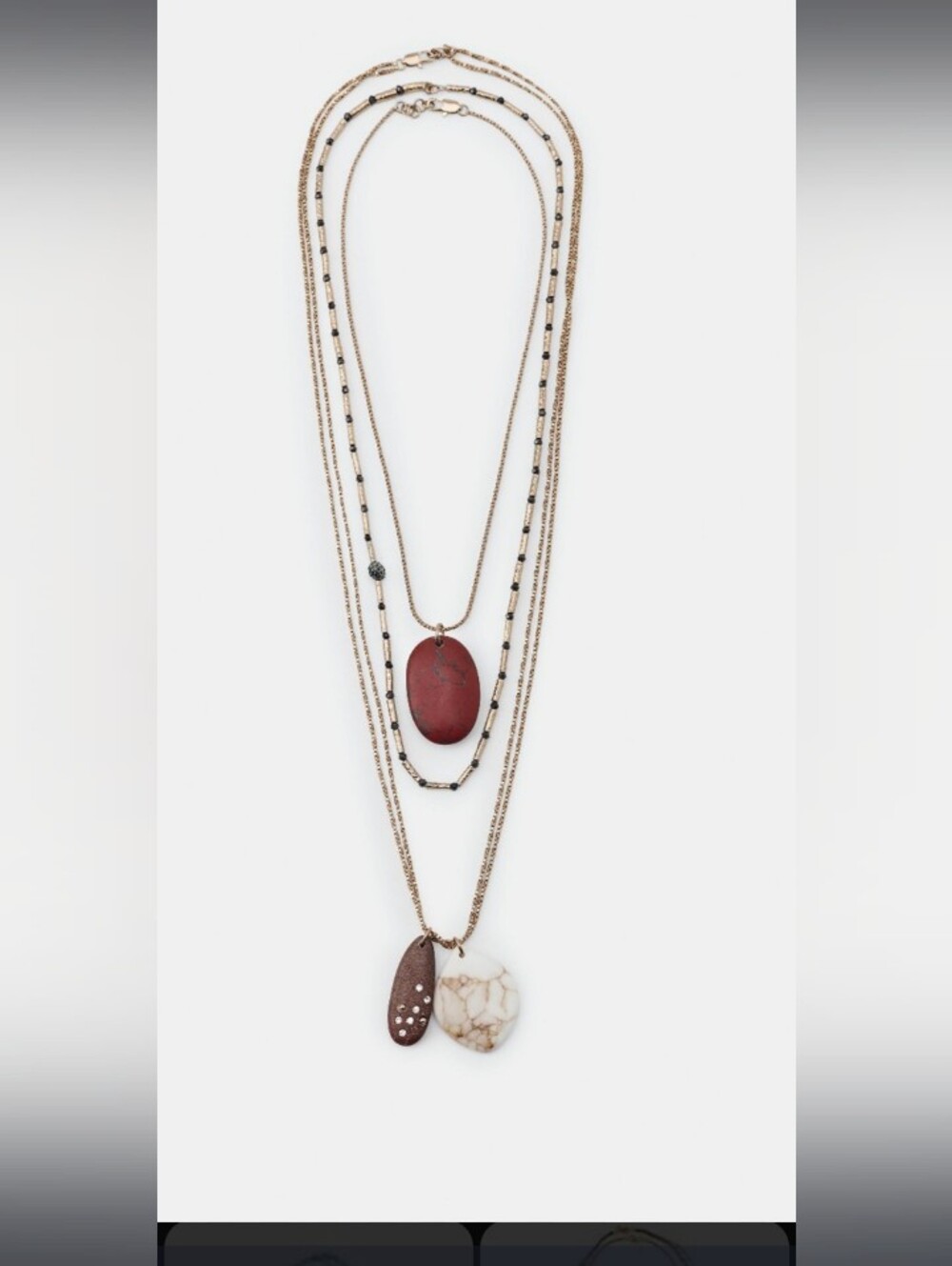 Layered Multi-Stone Pendant Necklace - Red, Brown & Cream